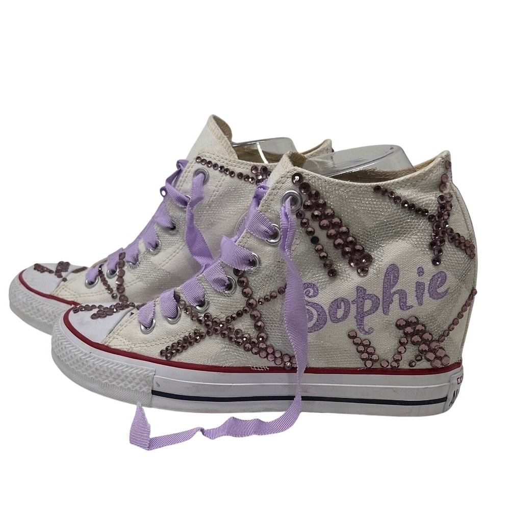 Converse Chuck Taylor All Star Lux Wedge Custom Purple Rhinestone Women 9